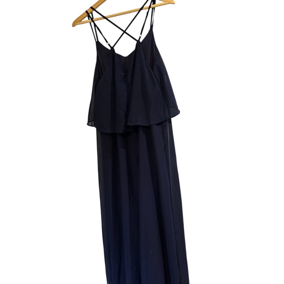 Navy Maxi Dress Bridesmaid Prom Dress M Criss Cross Back - Picture 2 of 8